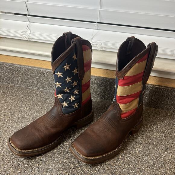 Durango Rebel Boots Mens Sz 7.5 EE Brown American Flag Cowboy Square Toe Mid 12" - Picture 2 of 9